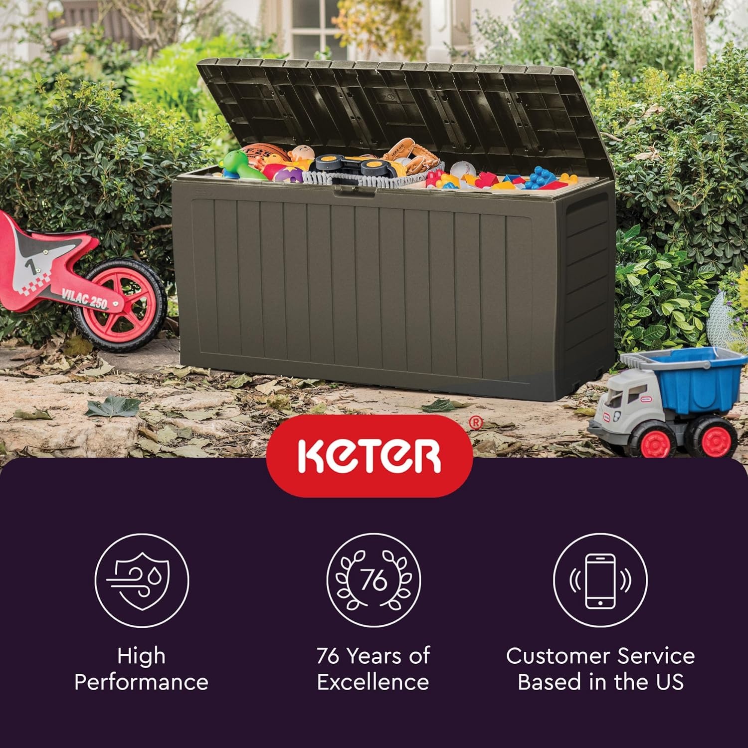 image:imageKeter Atlas 70 Gallon Deck Box WeatherResistant Outdoor Storage Chest for Patio Yard amp Pool Durable Resin Construction Lockable Lid EasyOpen DesignMossy Brown