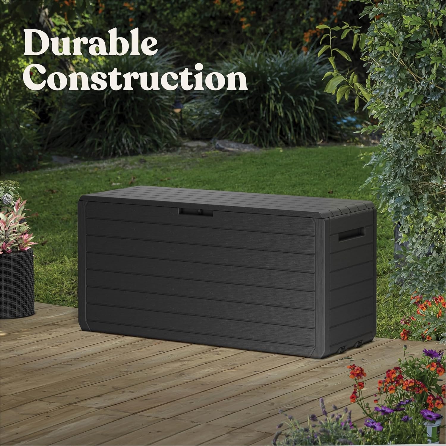 image:imageKeter Atlas 70 Gallon Deck Box WeatherResistant Outdoor Storage Chest for Patio Yard amp Pool Durable Resin Construction Lockable Lid EasyOpen DesignAtlas Graphite