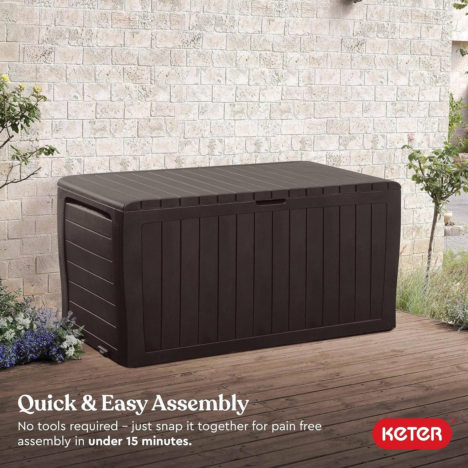 image:imageKeter Atlas 70 Gallon Deck Box WeatherResistant Outdoor Storage Chest for Patio Yard amp Pool Durable Resin Construction Lockable Lid EasyOpen DesignBrown