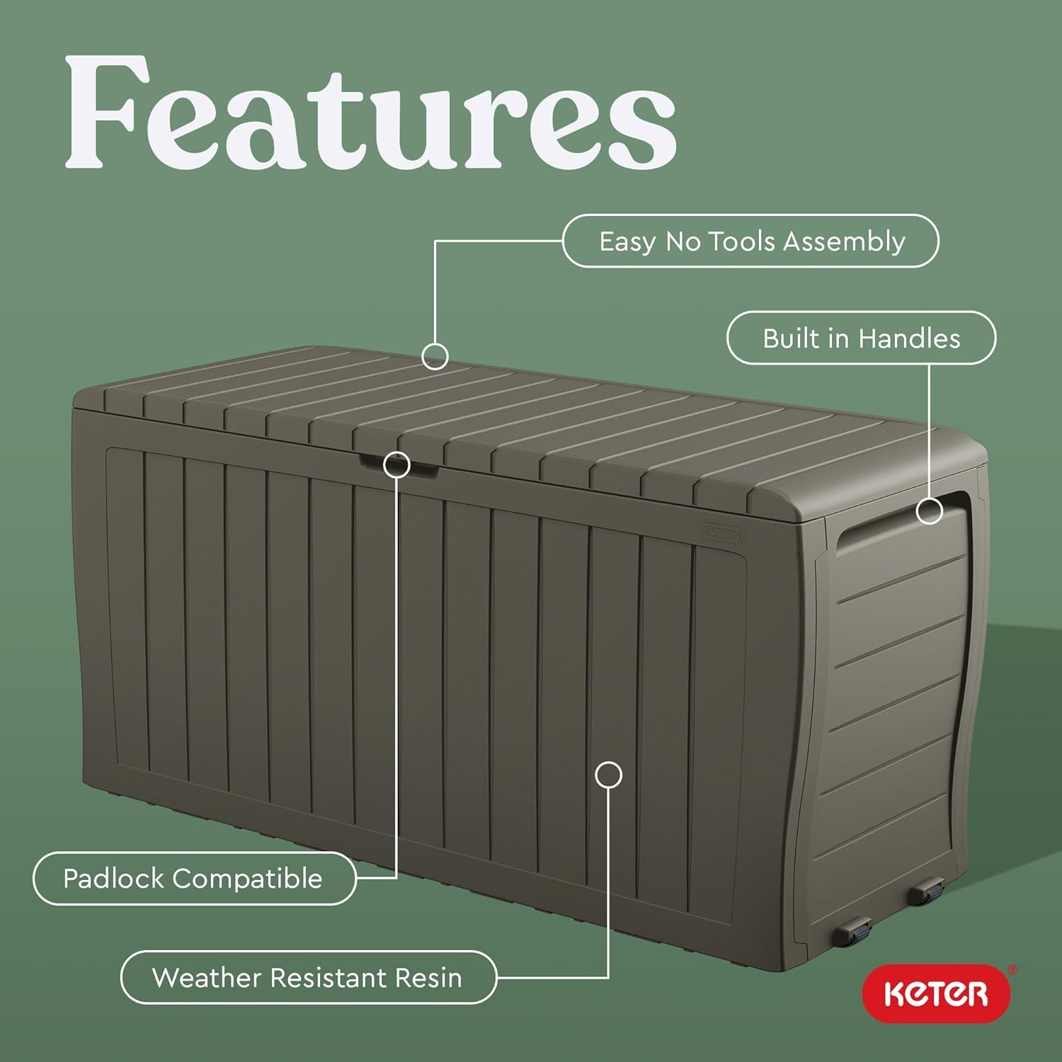image:imageKeter Atlas 70 Gallon Deck Box WeatherResistant Outdoor Storage Chest for Patio Yard amp Pool Durable Resin Construction Lockable Lid EasyOpen DesignMossy Brown