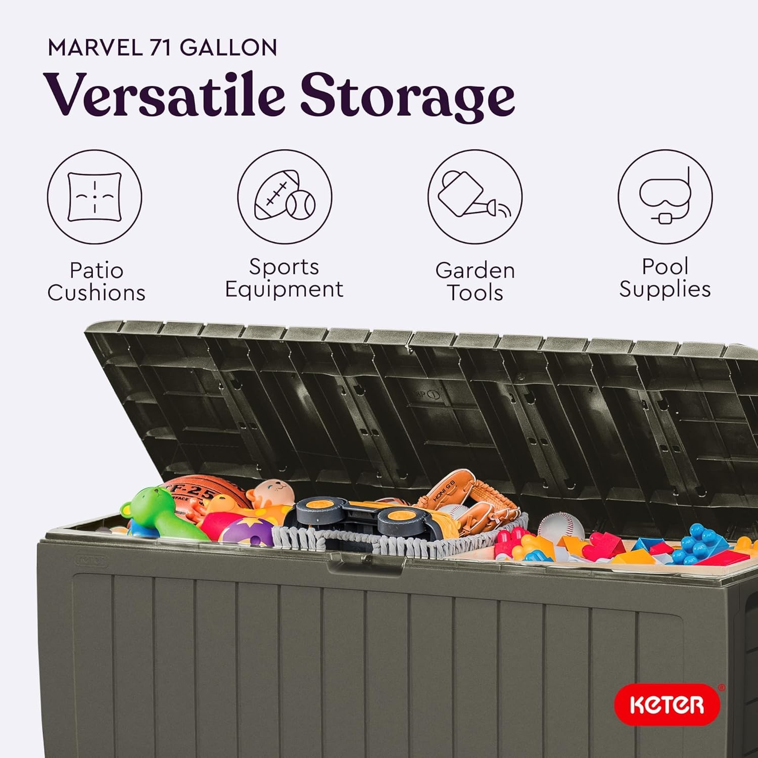 image:imageKeter Atlas 70 Gallon Deck Box WeatherResistant Outdoor Storage Chest for Patio Yard amp Pool Durable Resin Construction Lockable Lid EasyOpen DesignMossy Brown