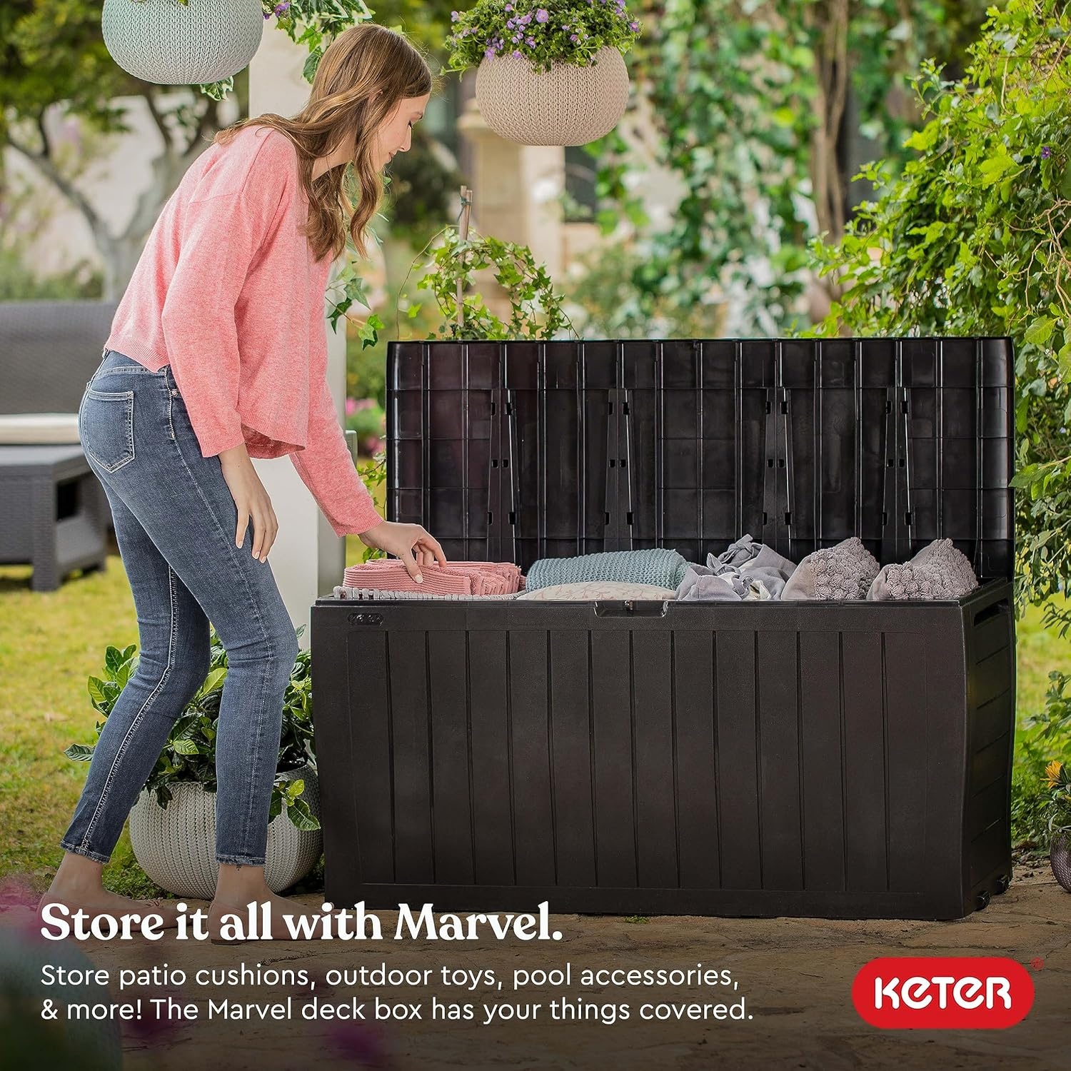 image:imageKeter Atlas 70 Gallon Deck Box WeatherResistant Outdoor Storage Chest for Patio Yard amp Pool Durable Resin Construction Lockable Lid EasyOpen DesignBrown