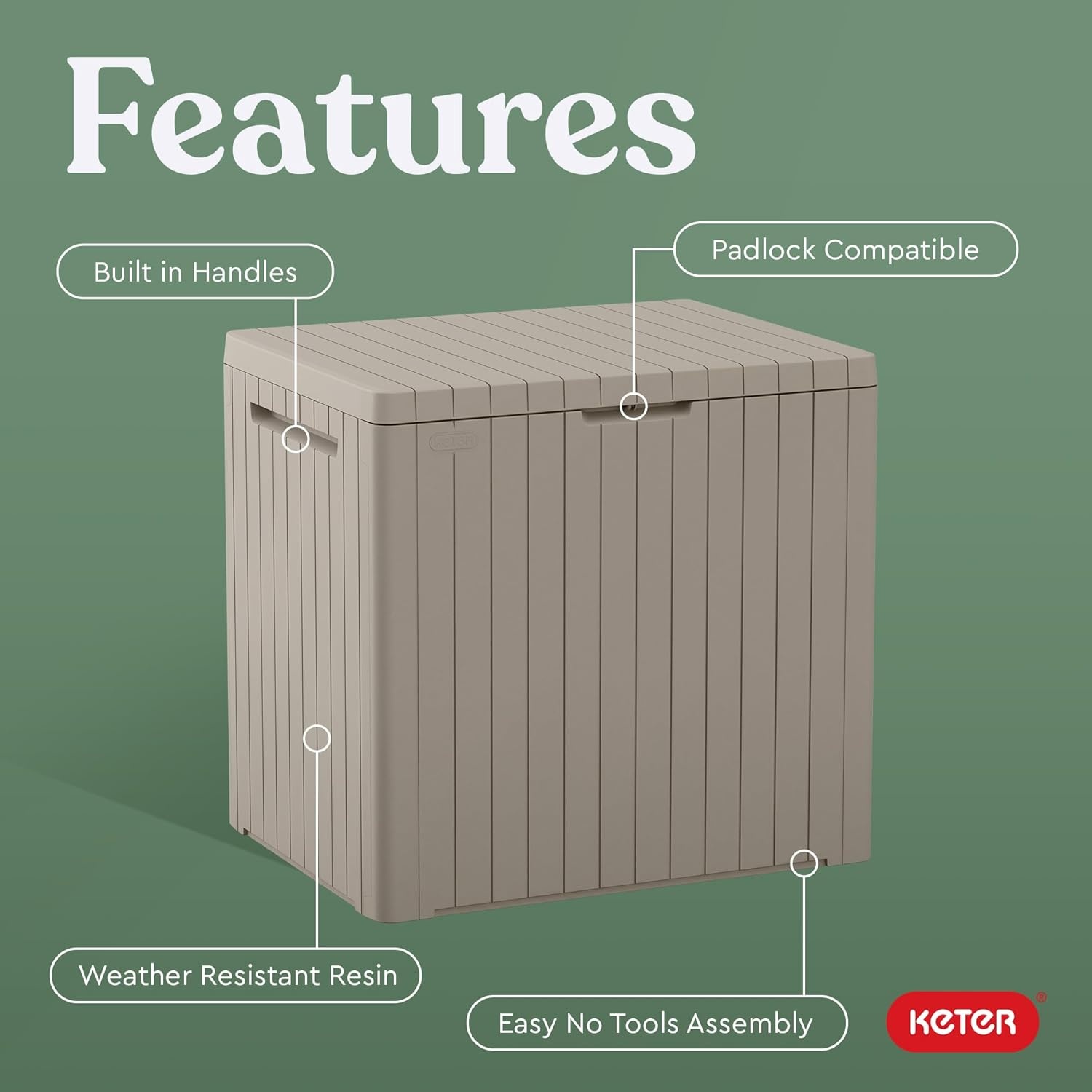 image:imageKeter City 30 Gallon Resin Outdoor Storage Box and Patio Furniture Side Table for Pool and Garden Accessories BeigeBeige
