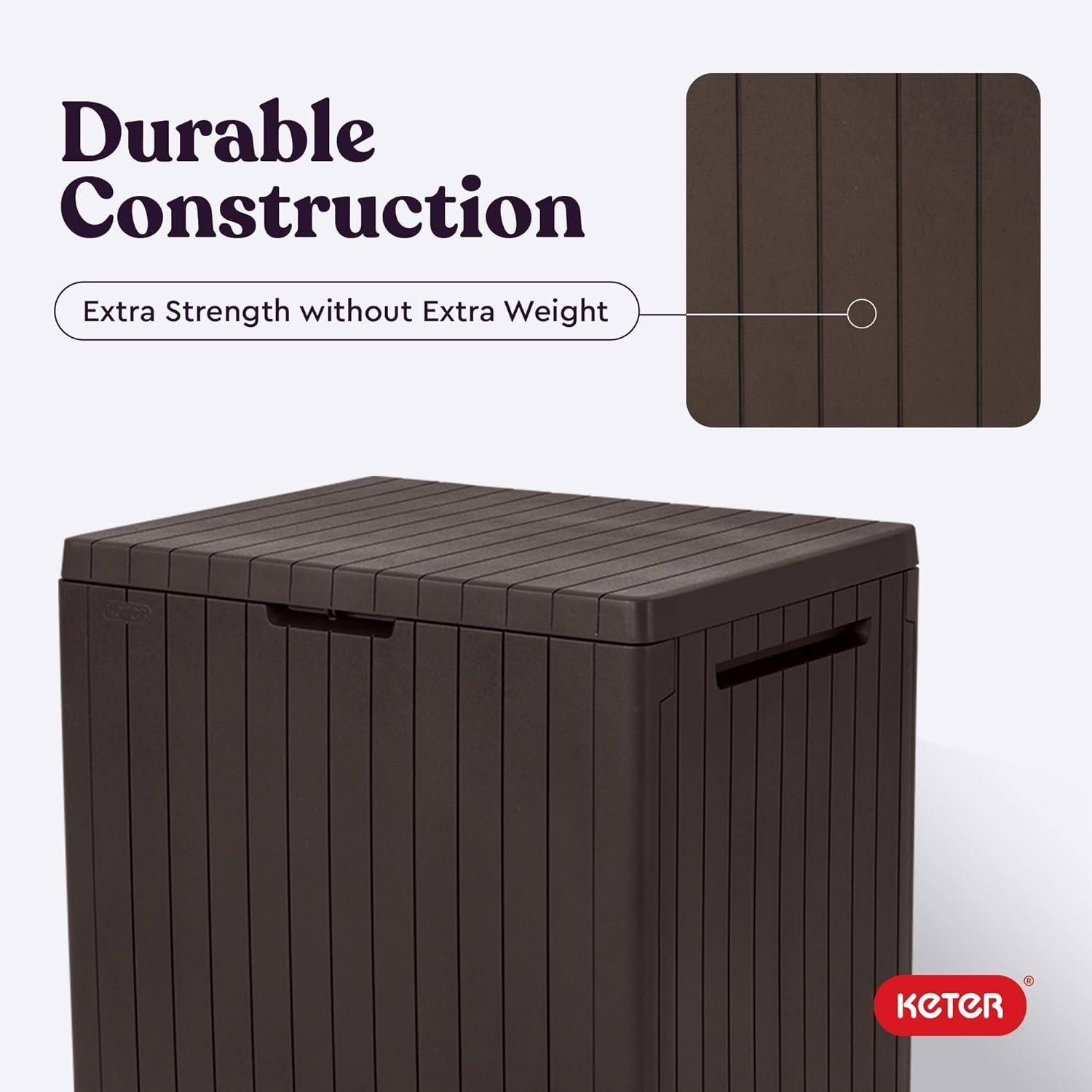 image:imageKeter City 30 Gallon Resin Outdoor Storage Box and Patio Furniture Side Table for Pool and Garden Accessories BeigeBrown