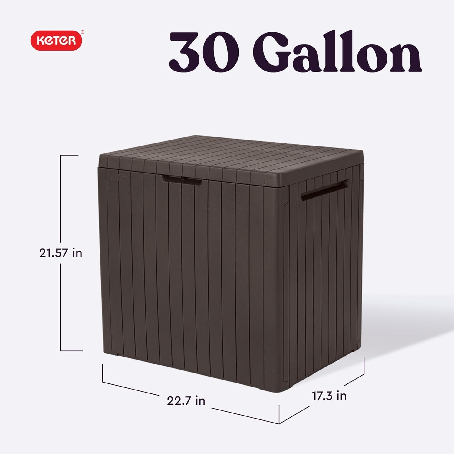 image:imageKeter City 30 Gallon Resin Outdoor Storage Box and Patio Furniture Side Table for Pool and Garden Accessories BeigeBrown