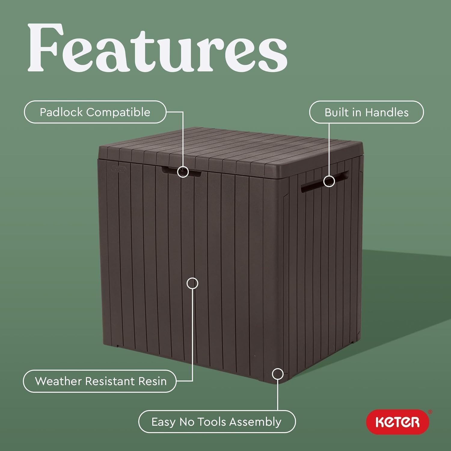 image:imageKeter City 30 Gallon Resin Outdoor Storage Box and Patio Furniture Side Table for Pool and Garden Accessories BeigeBrown