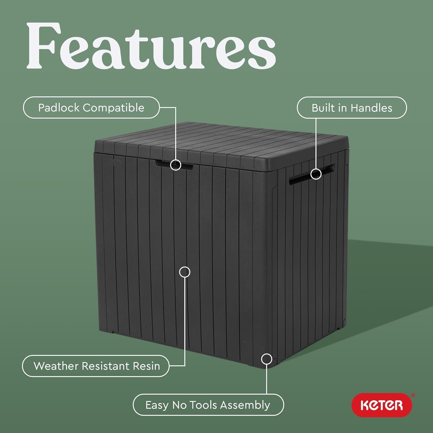 image:imageKeter City 30 Gallon Resin Outdoor Storage Box and Patio Furniture Side Table for Pool and Garden Accessories BeigeDark Grey