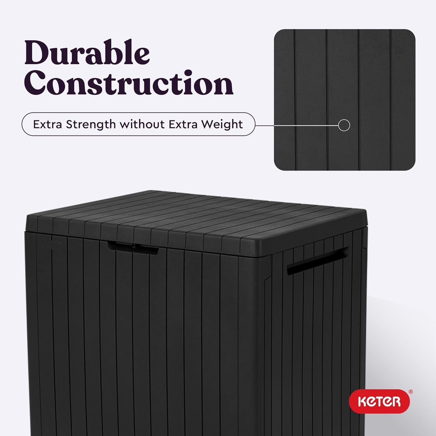 image:imageKeter City 30 Gallon Resin Outdoor Storage Box and Patio Furniture Side Table for Pool and Garden Accessories BeigeDark Grey