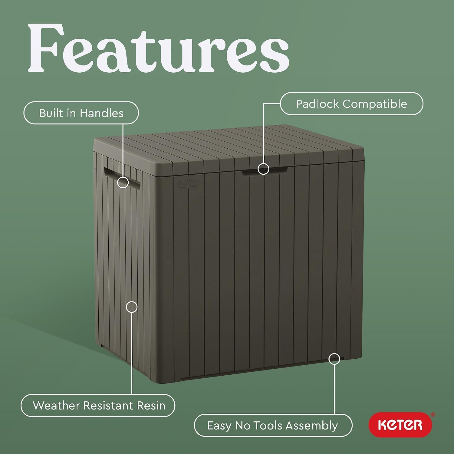 image:imageKeter City 30 Gallon Resin Outdoor Storage Box and Patio Furniture Side Table for Pool and Garden Accessories BeigeMossy Brown