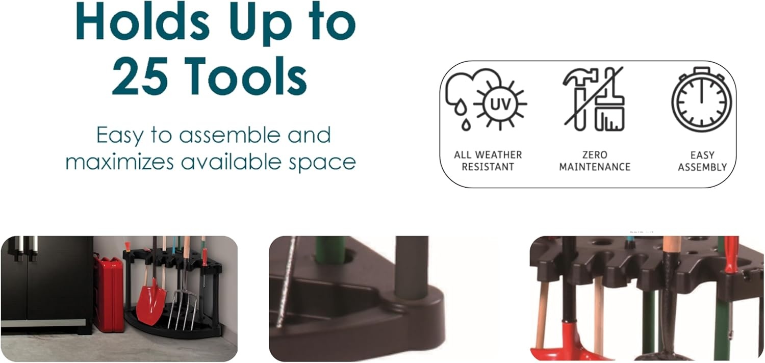 image:imageKeter Compact Corner Tool Rack for Maximum Storage and Organization Easy to Assemble and Organize 25 LongHandled Garden Tools Rakes Brooms Shovels and Accessories