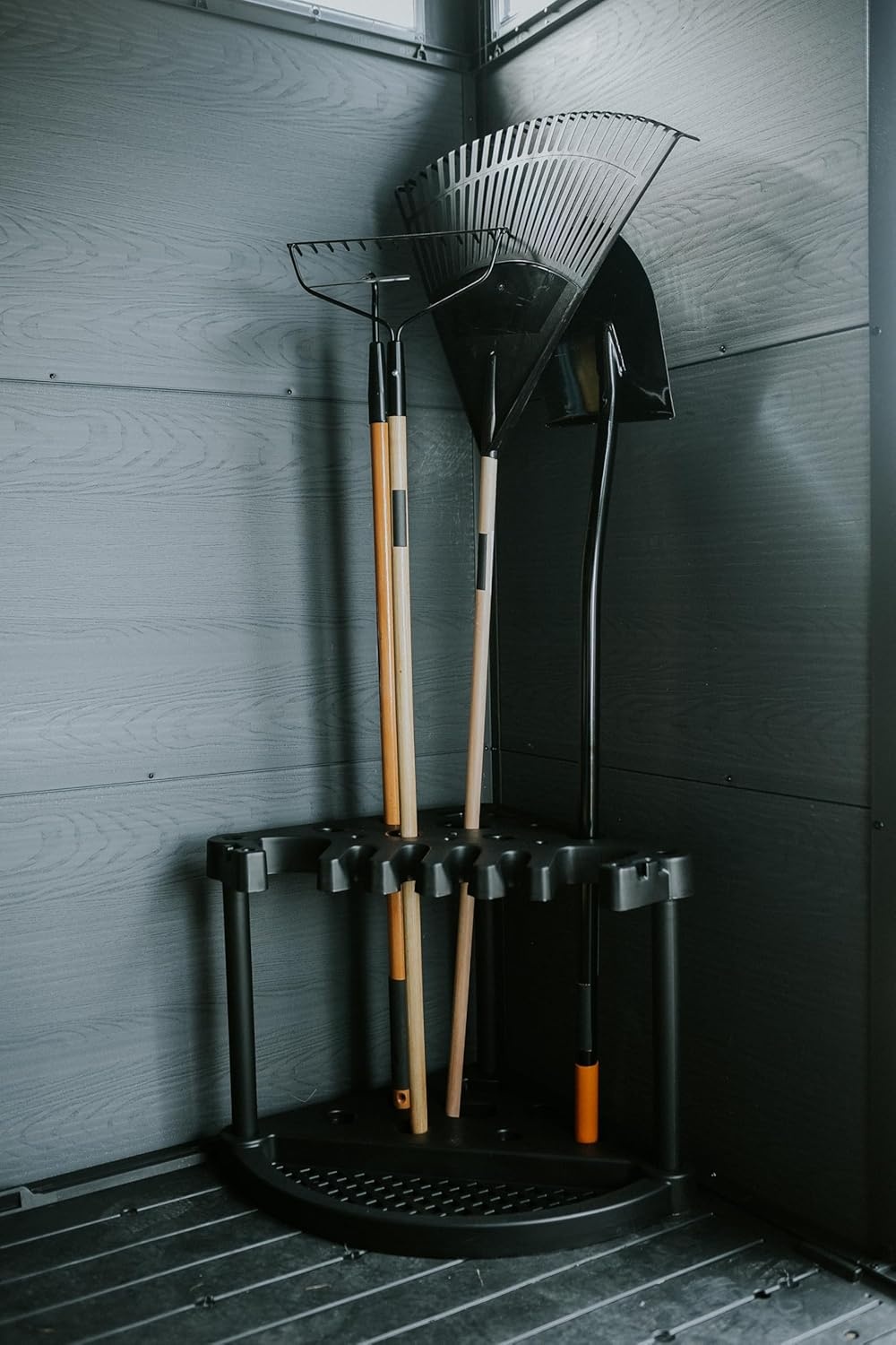 image:imageKeter Compact Corner Tool Rack for Maximum Storage and Organization Easy to Assemble and Organize 25 LongHandled Garden Tools Rakes Brooms Shovels and Accessories