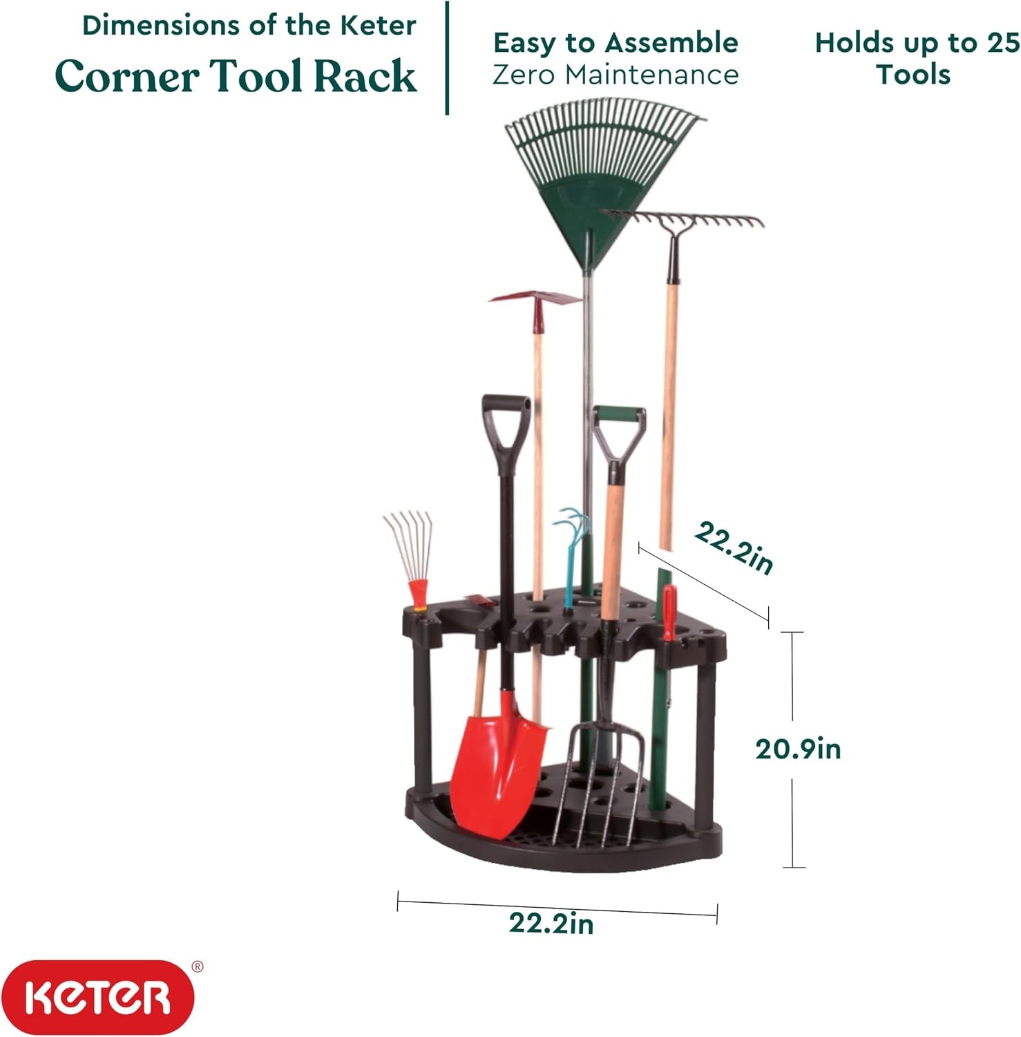 image:imageKeter Compact Corner Tool Rack for Maximum Storage and Organization Easy to Assemble and Organize 25 LongHandled Garden Tools Rakes Brooms Shovels and Accessories
