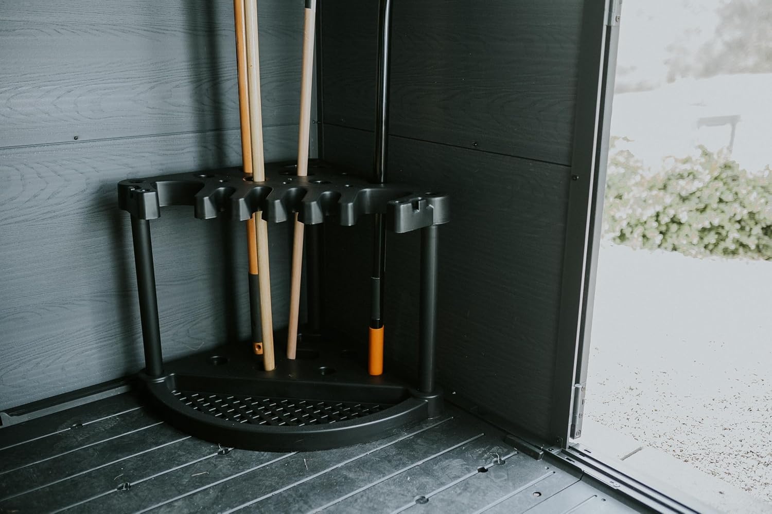 image:imageKeter Compact Corner Tool Rack for Maximum Storage and Organization Easy to Assemble and Organize 25 LongHandled Garden Tools Rakes Brooms Shovels and Accessories