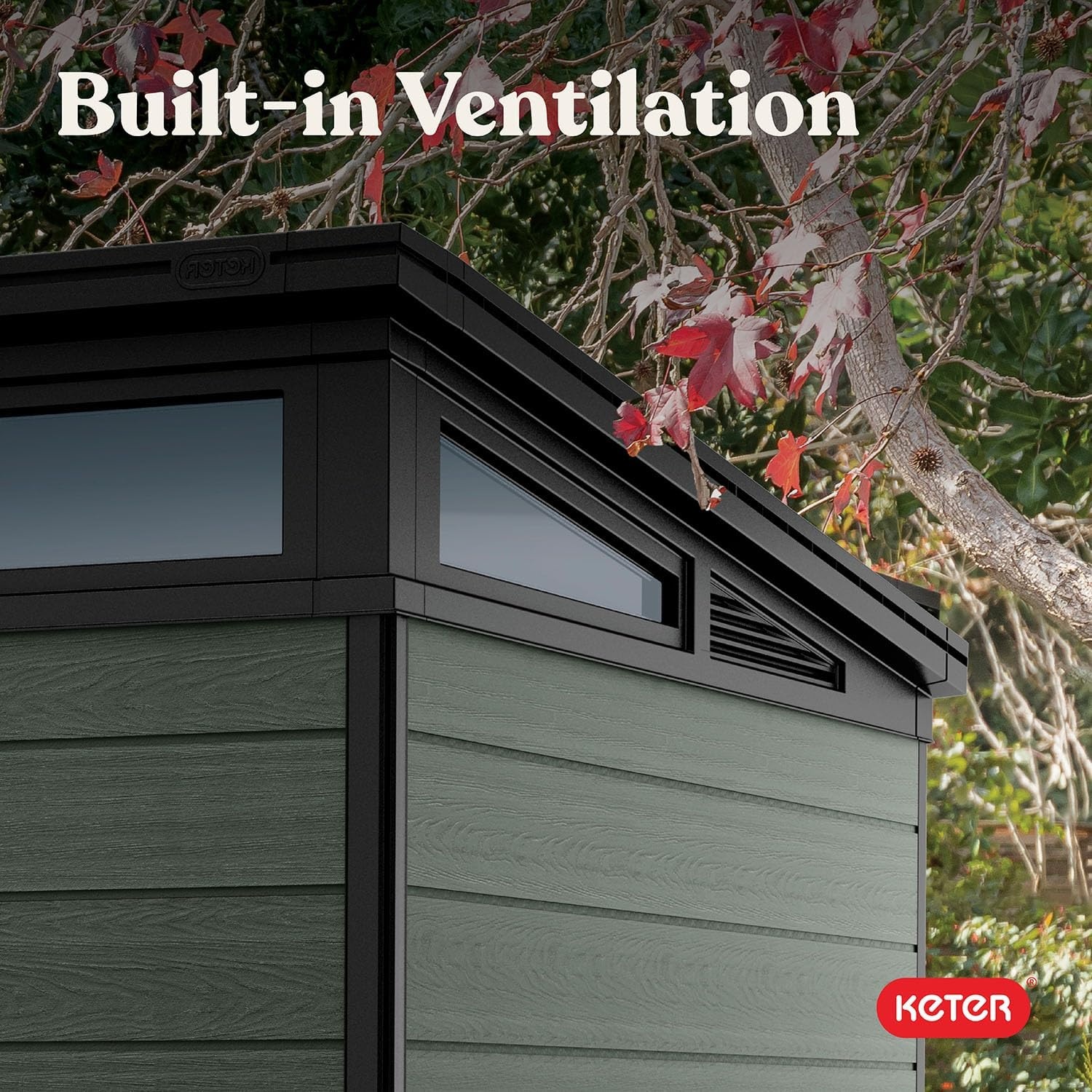 image:imageKeter Cortina 11x7 Ft AllWeather Storage Shed with Skylight Window Builtin Ventilation amp Lockable Double Doors Green