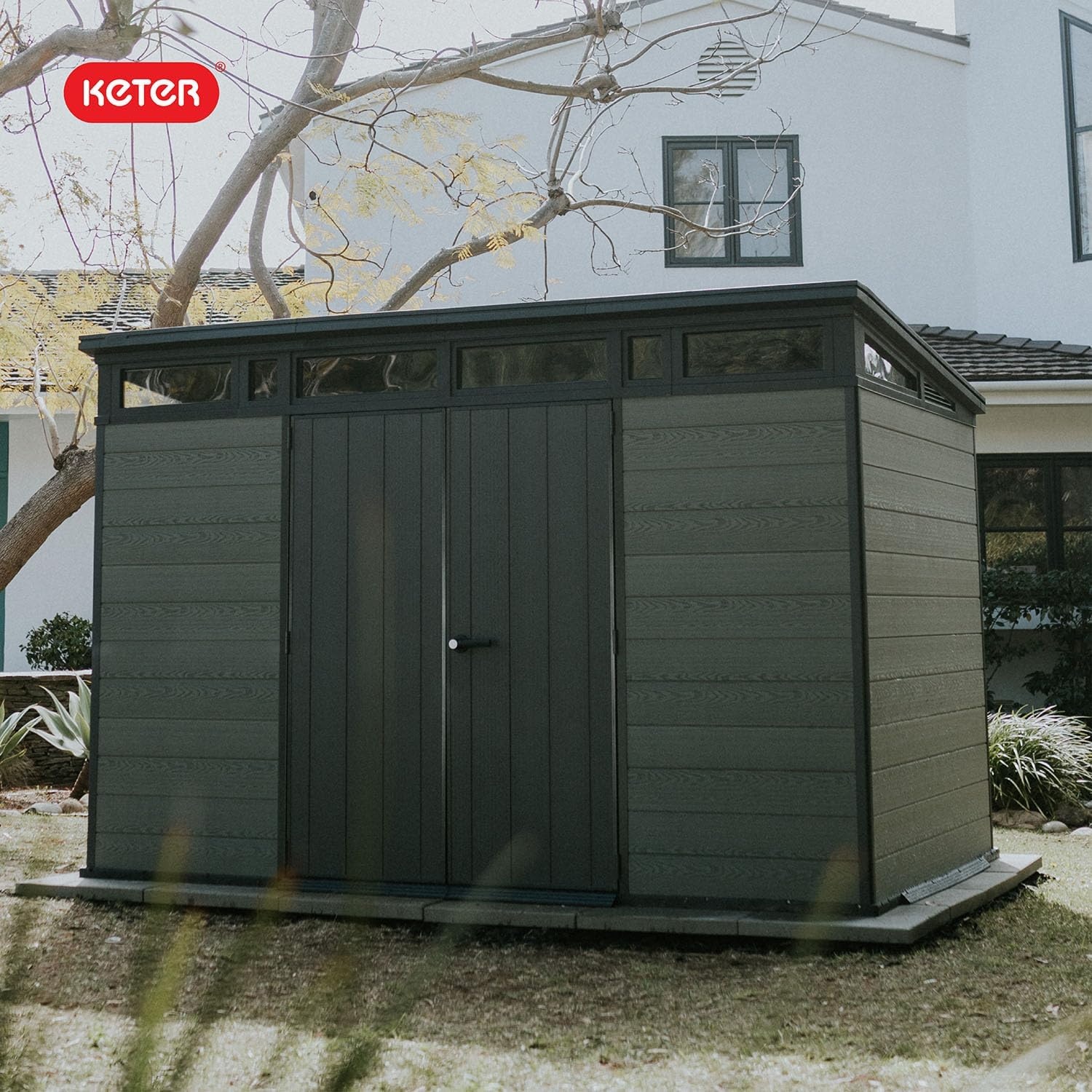 image:imageKeter Cortina 11x7 Ft AllWeather Storage Shed with Skylight Window Builtin Ventilation amp Lockable Double Doors Green