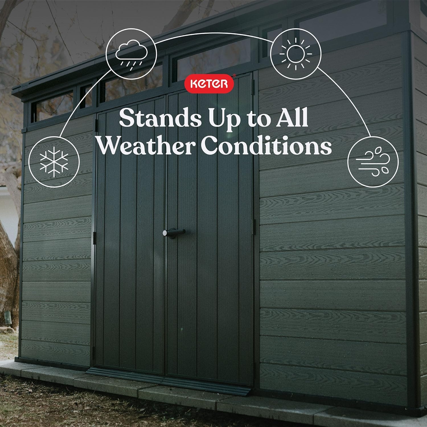 image:imageKeter Cortina 11x7 Ft AllWeather Storage Shed with Skylight Window Builtin Ventilation amp Lockable Double Doors Green