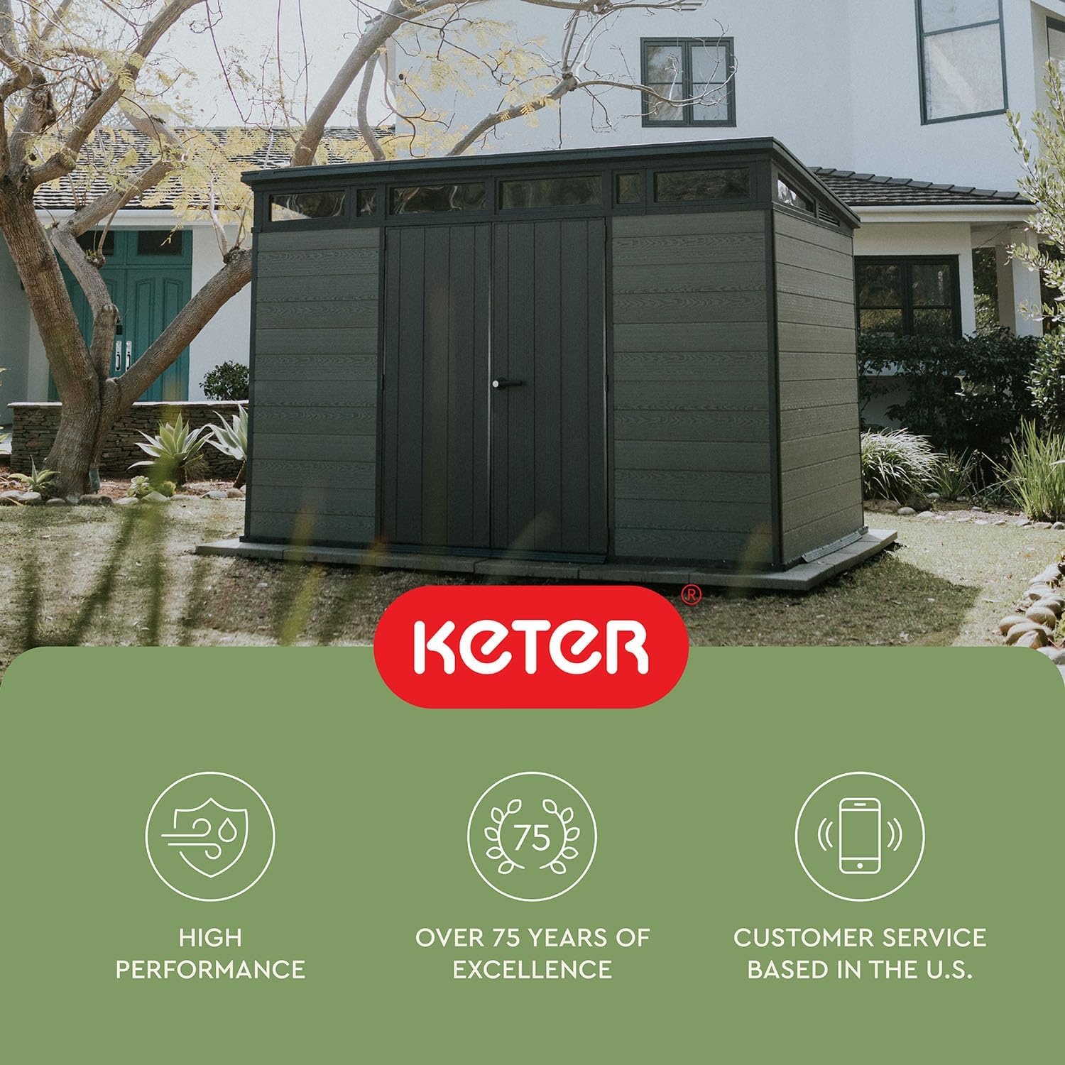 image:imageKeter Cortina 11x7 Ft AllWeather Storage Shed with Skylight Window Builtin Ventilation amp Lockable Double Doors Green
