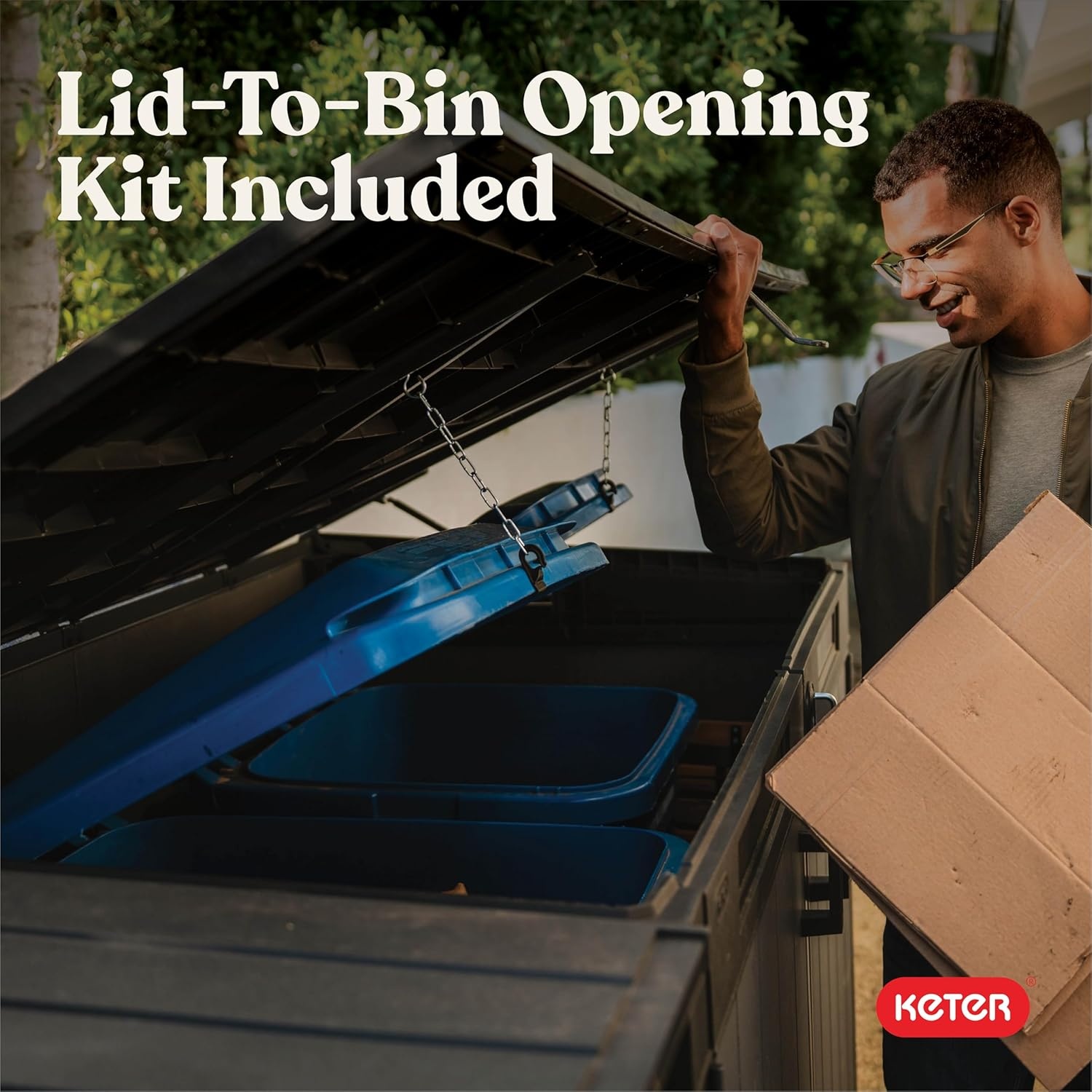 image:imageKeter Cortina Mega AllWeather Outdoor Resin Horizontal Storage Shed with Lockable Doors Garbage Bin amp Yard Equipment Storage Durable Patio Storage Cabinet Graphite