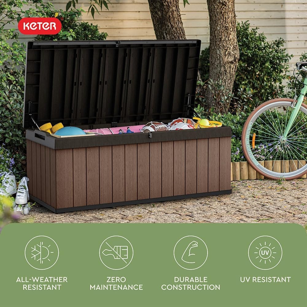 image:imageKeter Darwin 100 Gallon Resin Large Deck Box Organization and Storage for Patio Furniture Outdoor Cushions Garden Tools and Pool GearBrown