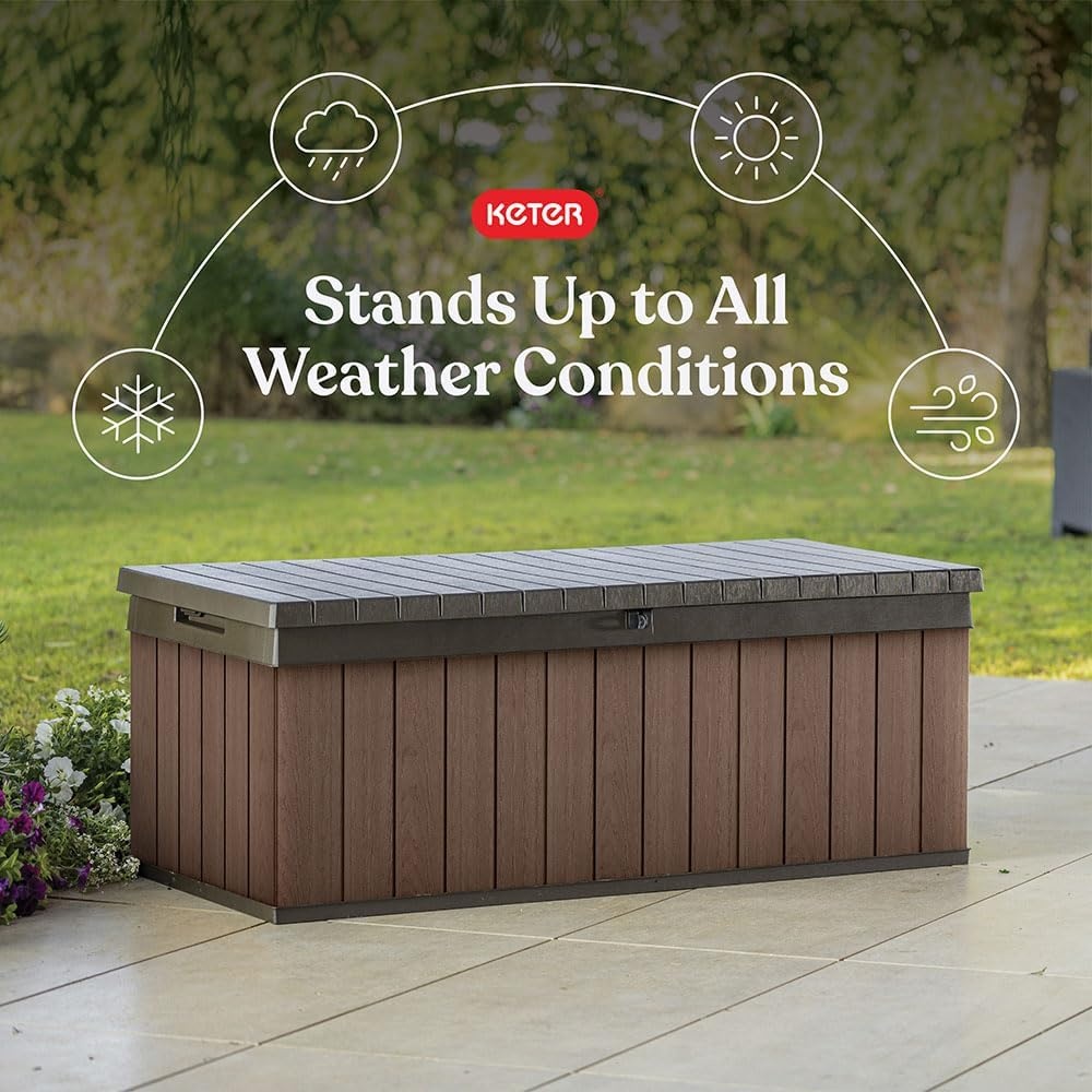 image:imageKeter Darwin 100 Gallon Resin Large Deck Box Organization and Storage for Patio Furniture Outdoor Cushions Garden Tools and Pool GearBrown