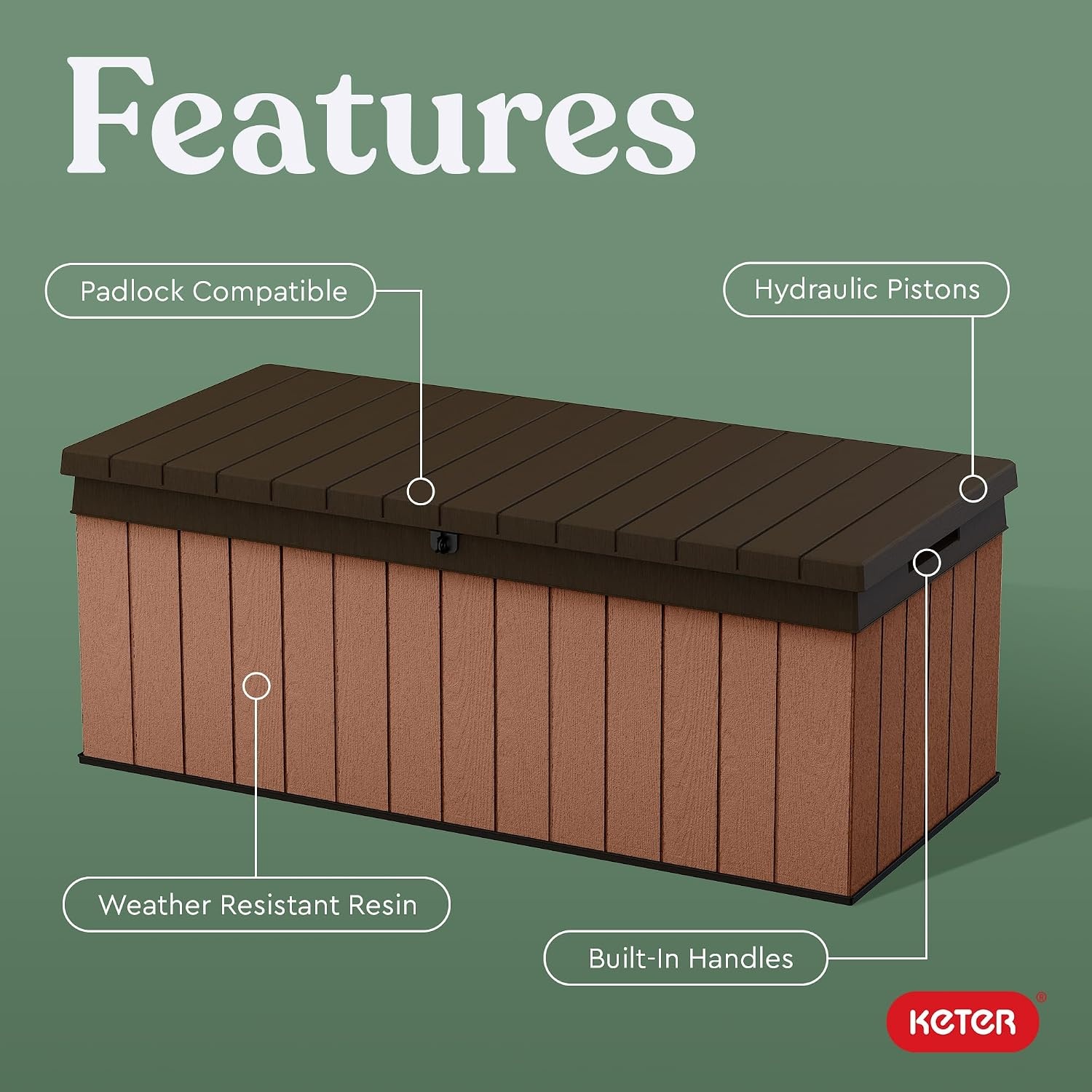 image:imageKeter Darwin 100 Gallon Resin Large Deck Box Organization and Storage for Patio Storage Box Outdoor Cushions Garden Tools Brown amp BlackBrown