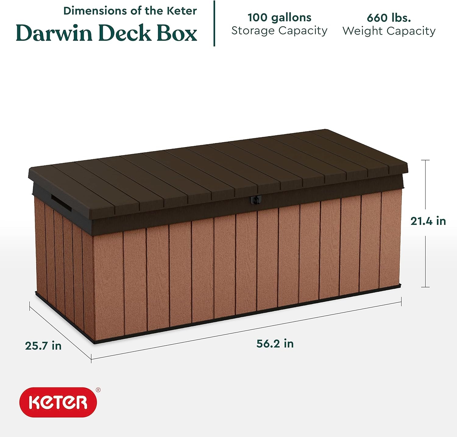 image:imageKeter Darwin 100 Gallon Resin Large Deck Box Organization and Storage for Patio Storage Box Outdoor Cushions Garden Tools Brown amp BlackBrown
