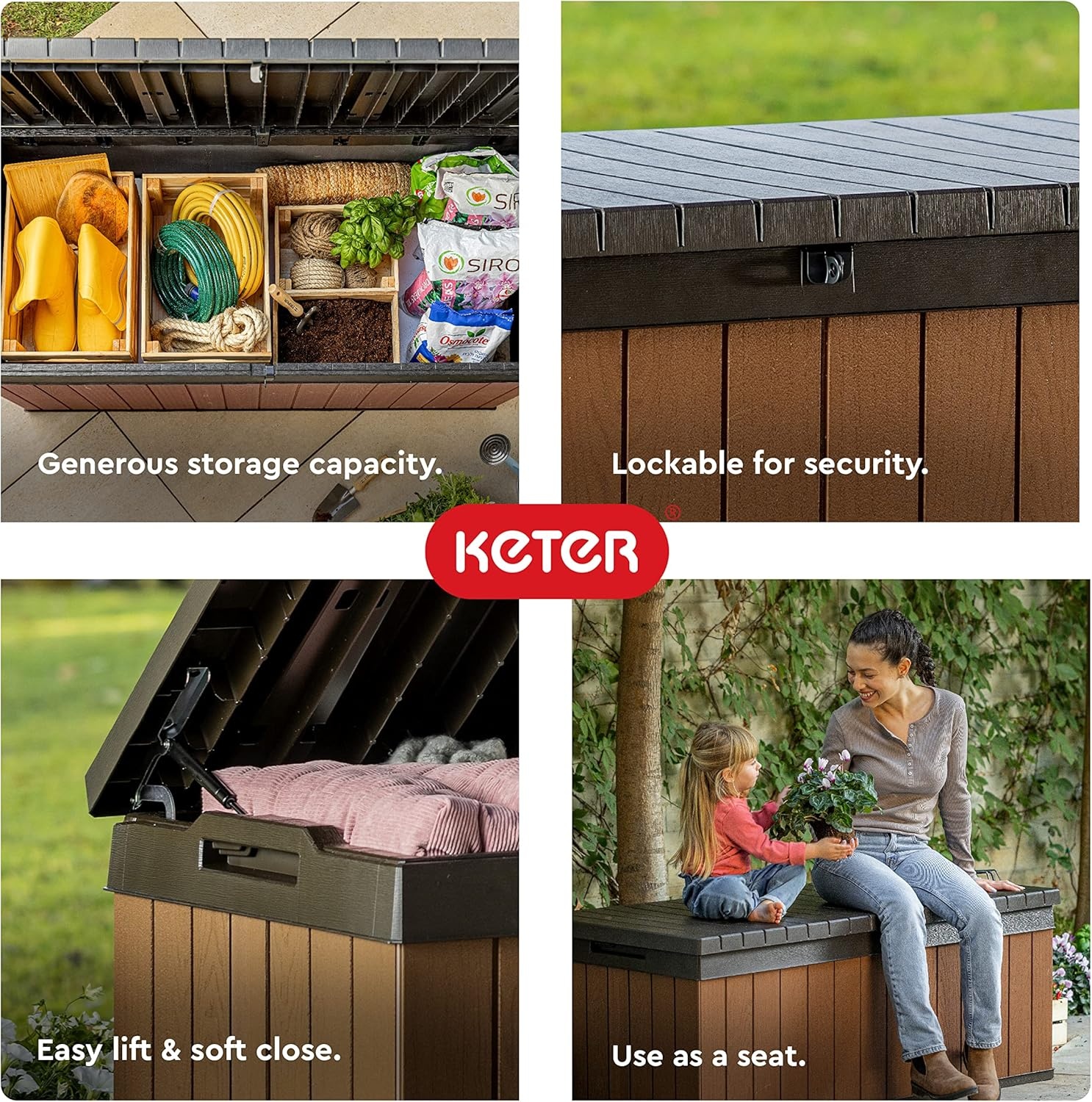image:imageKeter Darwin 100 Gallon Resin Large Deck Box Organization and Storage for Patio Storage Box Outdoor Cushions Garden Tools Brown amp BlackBrown