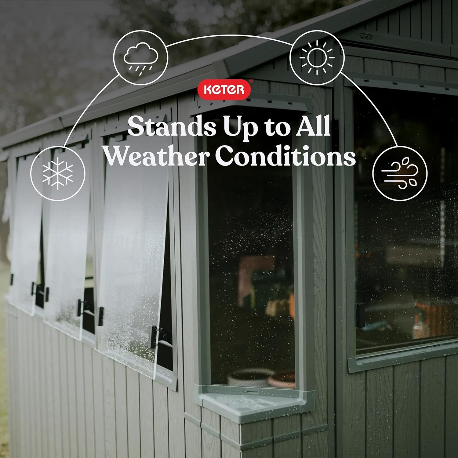 image:imageKeter Darwin 6x8 ft Potting Shed WeatherResistant Resin Greenhouse Shed with Windows Builtin Ventilation Double Lockable Doors amp Hybrid Translucent Roof Green
