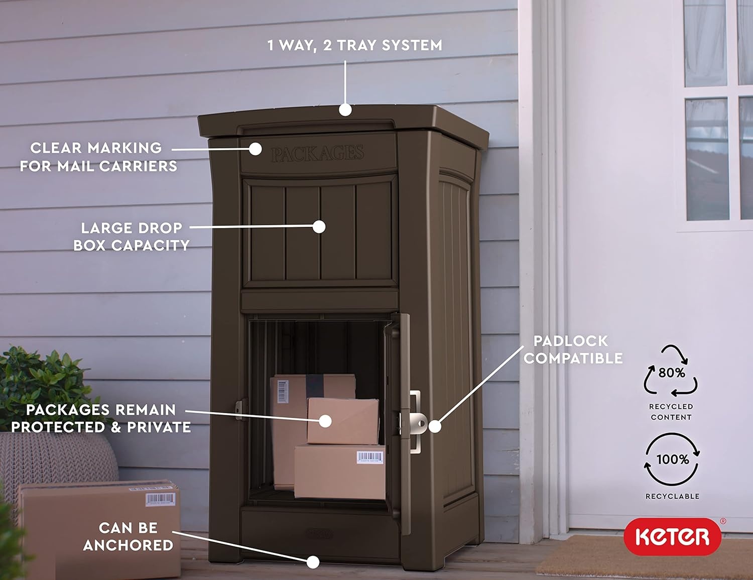 image:imageKeter Delivery Box for Porch with Lockable Secure Storage Compartment to Keep Packages Safe One Size Brown