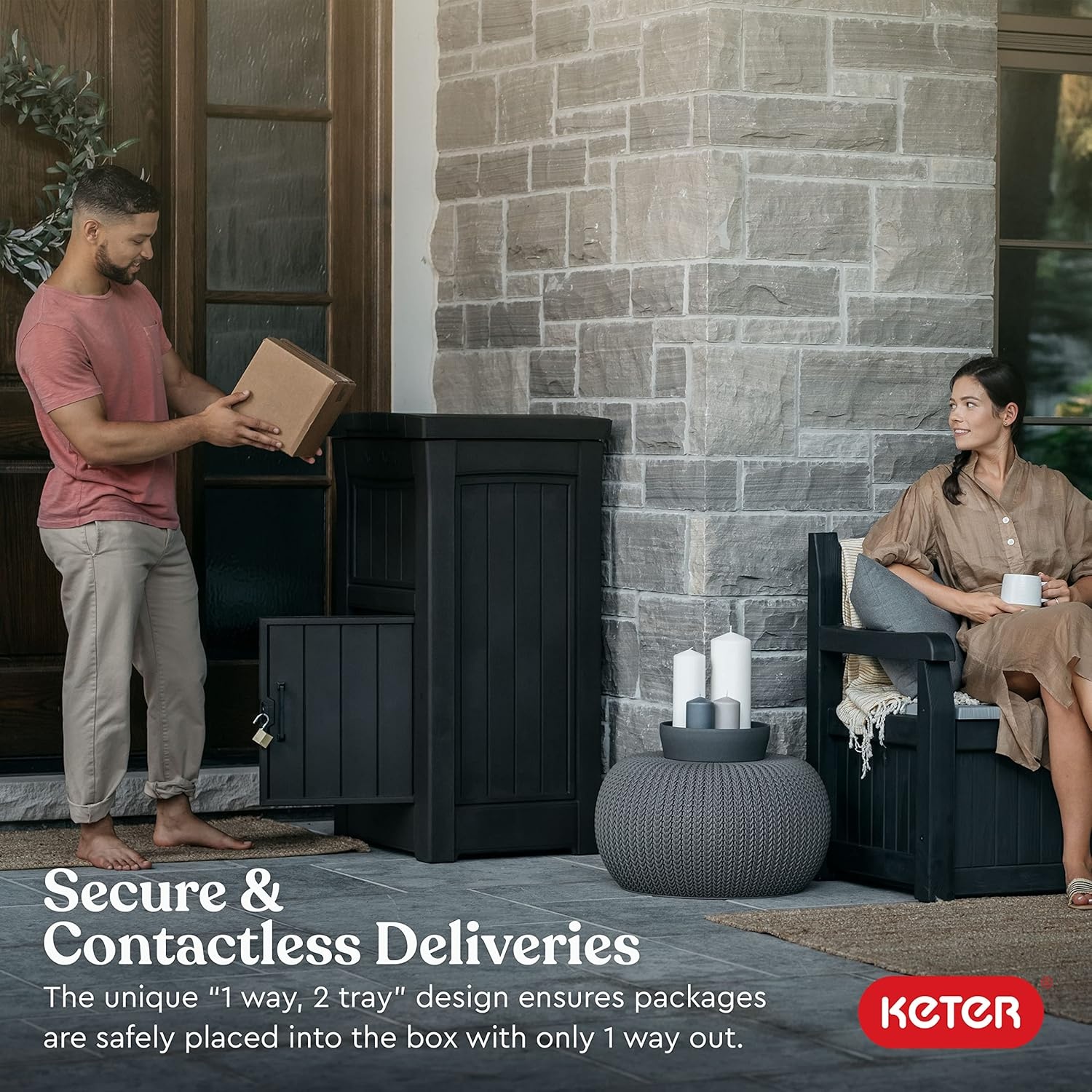 image:imageKeter Delivery Box for Porch with Lockable Secure Storage Compartment to Keep Packages Safe One Size Brown