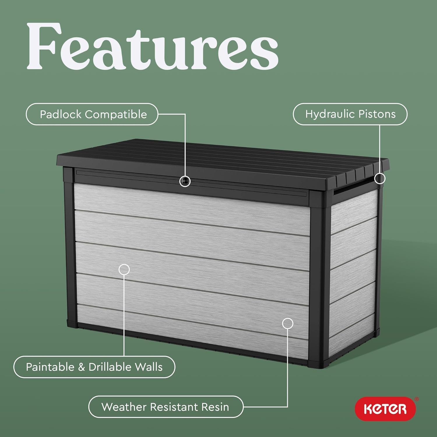 image:imageKeter Denali 30 Gallon Resin Outdoor Storage Box and Patio Furniture Side Table for Pool and Garden Accessories Grey amp Black200 Gallons