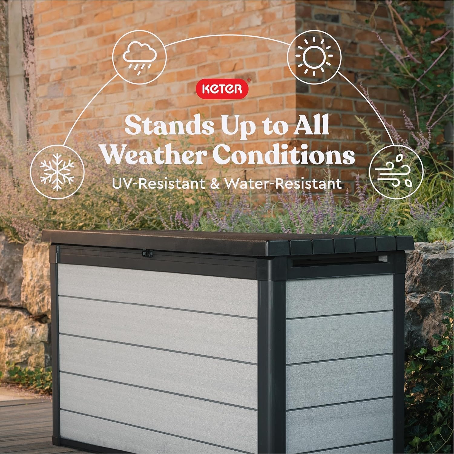 image:imageKeter Denali 30 Gallon Resin Outdoor Storage Box and Patio Furniture Side Table for Pool and Garden Accessories Grey amp Black200 Gallons