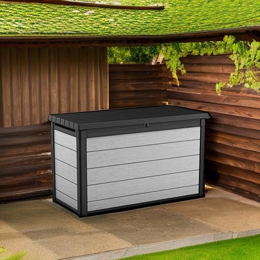 image:imageKeter Denali 30 Gallon Resin Outdoor Storage Box and Patio Furniture Side Table for Pool and Garden Accessories Grey amp Black200 Gallons