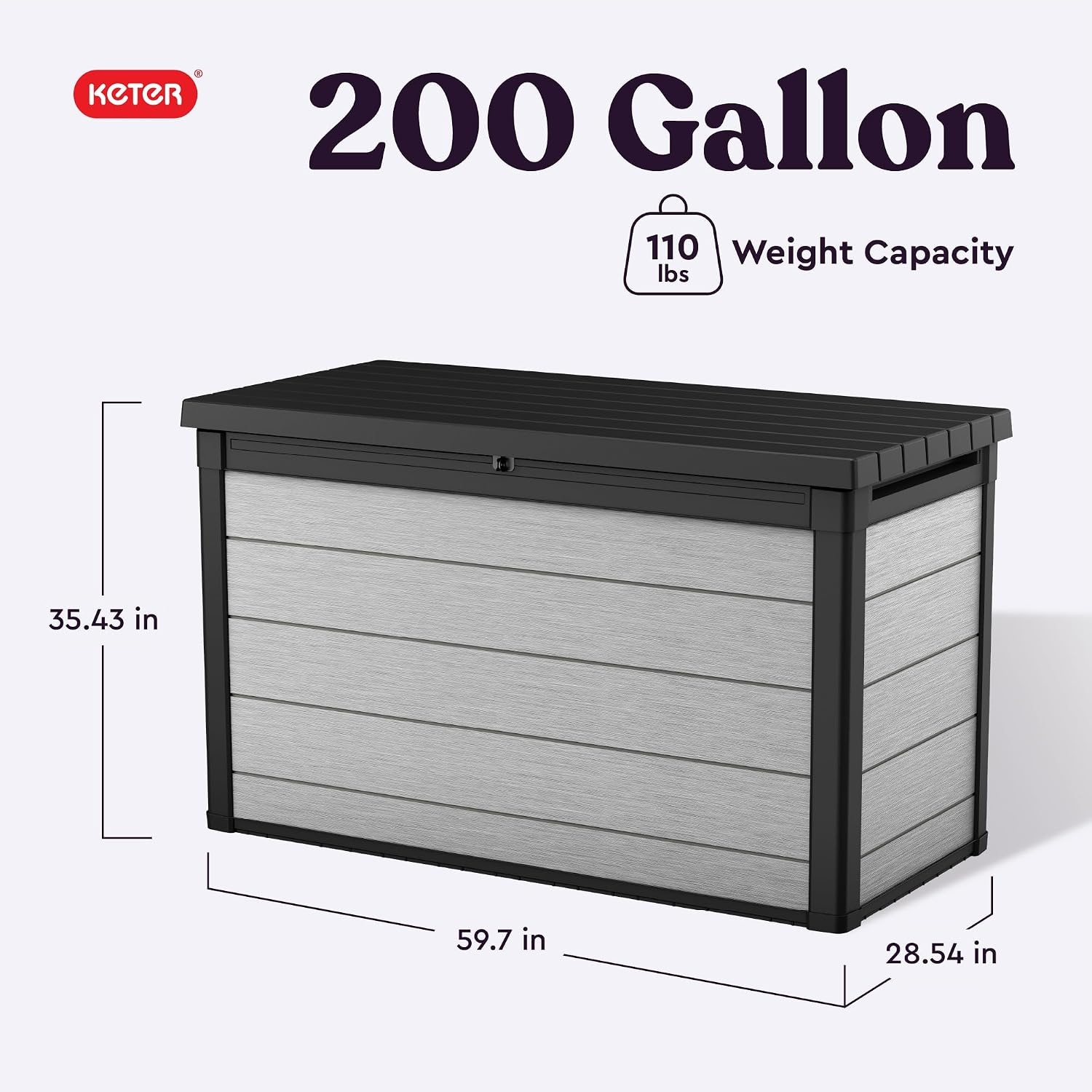 image:imageKeter Denali 30 Gallon Resin Outdoor Storage Box and Patio Furniture Side Table for Pool and Garden Accessories Grey amp Black200 Gallons