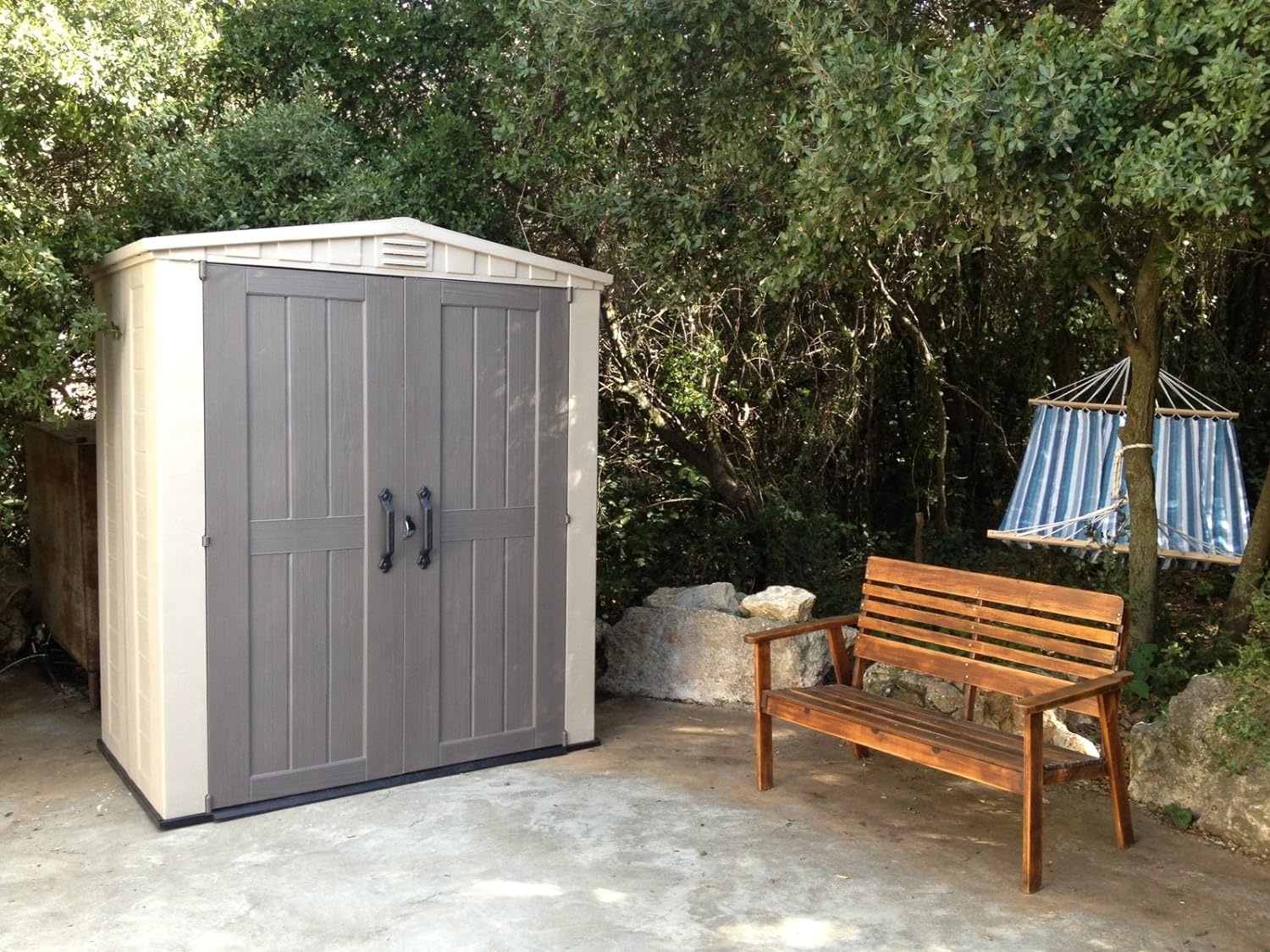 image:imageKeter Factor 6x3 Outdoor Storage Shed KitPerfect to Store Patio Furniture Garden Tools Bike Accessories Beach Chairs and Push Lawn Mower Taupe amp Brown6x3