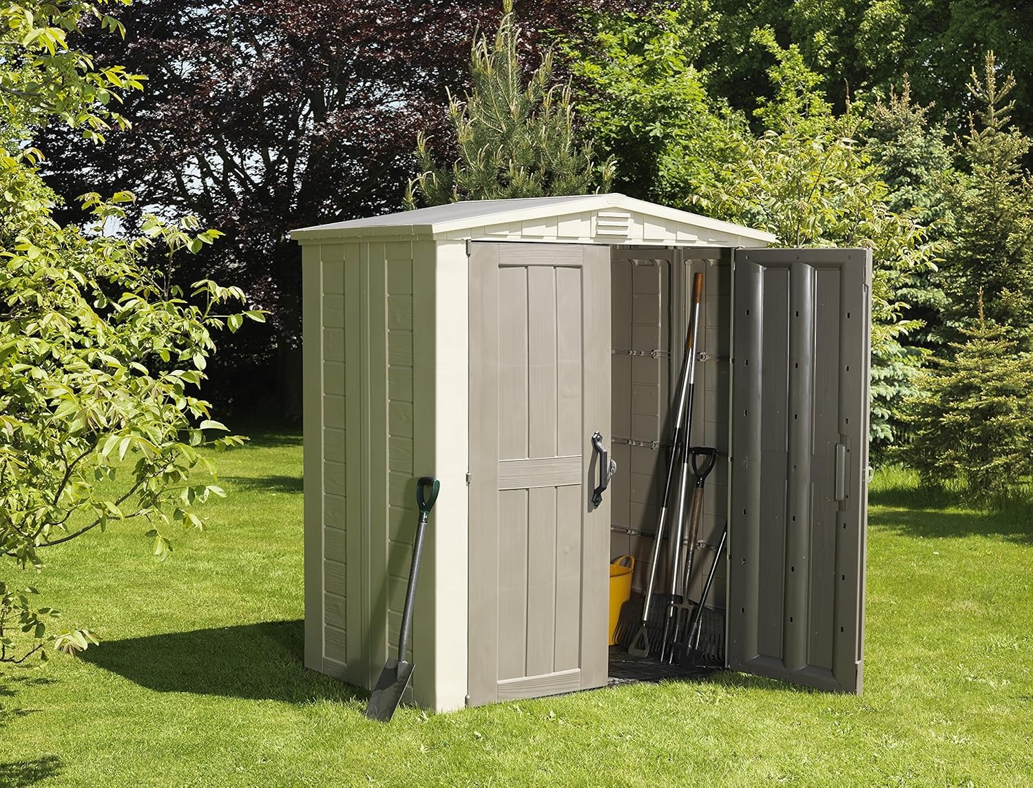 image:imageKeter Factor 6x3 Outdoor Storage Shed KitPerfect to Store Patio Furniture Garden Tools Bike Accessories Beach Chairs and Push Lawn Mower Taupe amp Brown6x3