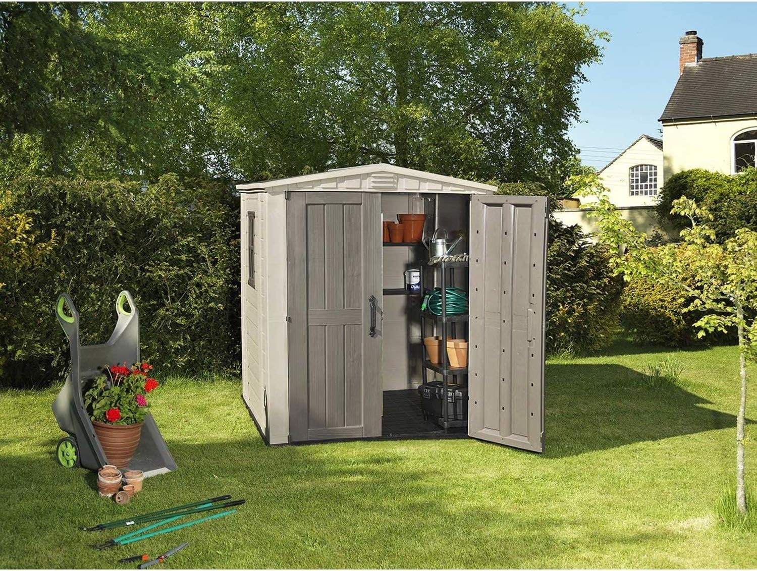 image:imageKeter Factor 6x6 Large Resin Outdoor Storage Shed for Patio Furniture Lawn Mower and Bike Storage