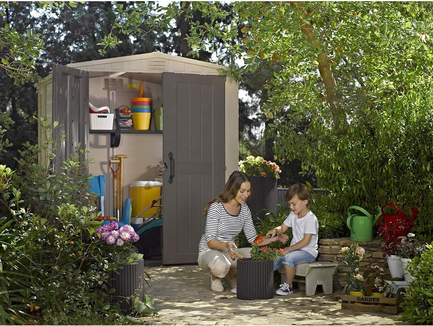 image:imageKeter Factor 6x6 Large Resin Outdoor Storage Shed for Patio Furniture Lawn Mower and Bike Storage