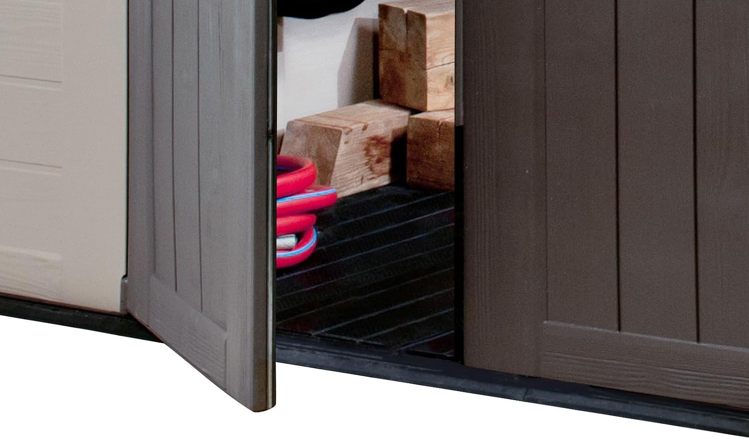 image:imageKeter Factor 8x8 Ft AllWeather Storage Shed with Skylight Window Builtin Ventilation Customizable Walls amp Lockable Double Doors Brown8x6 ft