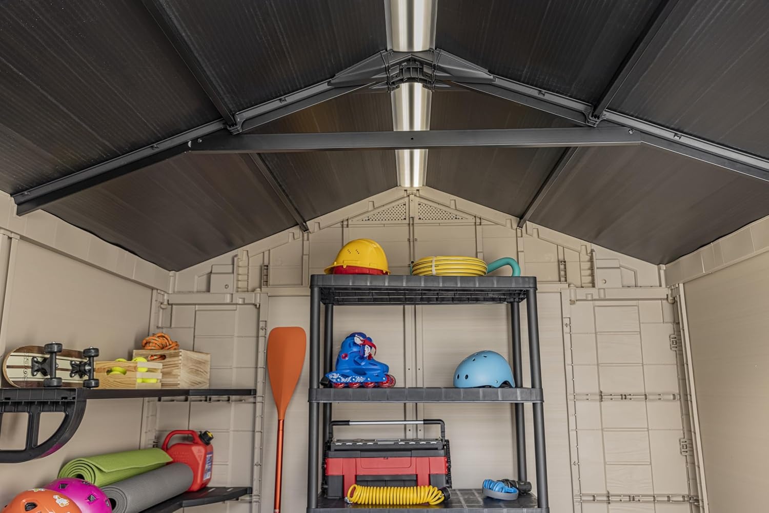 image:imageKeter Factor 8x8 Ft AllWeather Storage Shed with Skylight Window Builtin Ventilation Customizable Walls amp Lockable Double Doors Brown8x8 ft