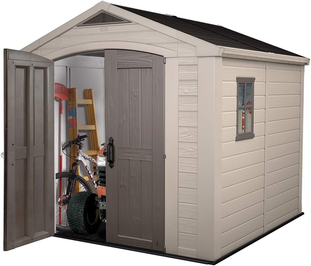 image:imageKeter Factor 8x8 Ft AllWeather Storage Shed with Skylight Window Builtin Ventilation Customizable Walls amp Lockable Double Doors Brown8x8 ft