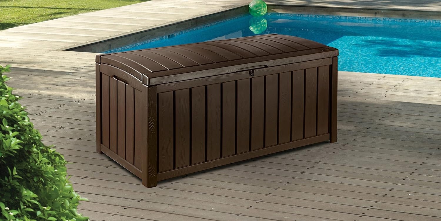 image:imageKeter Glenwood 101 Gallon Resin Large Deck BoxOrganization and Storage for Patio Furniture Outdoor Cushions Garden Tools and Pool Toys Grey amp Black