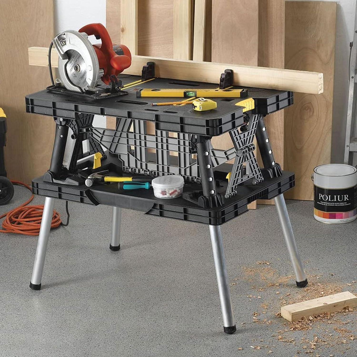 image:imageKeter HeavyDuty Folding Workbench with 1000 Pound Capacity Foldable Work Table for Garage Woodworking and Outdoor Workshop with 12 Inch Adjustable Clamps