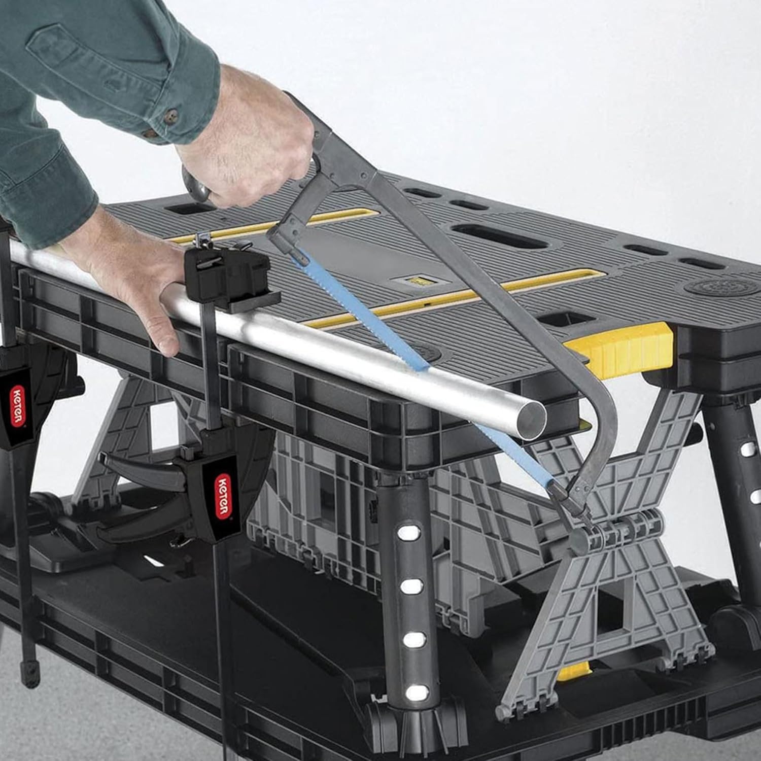 image:imageKeter HeavyDuty Folding Workbench with 1000 Pound Capacity Foldable Work Table for Garage Woodworking and Outdoor Workshop with 12 Inch Adjustable Clamps