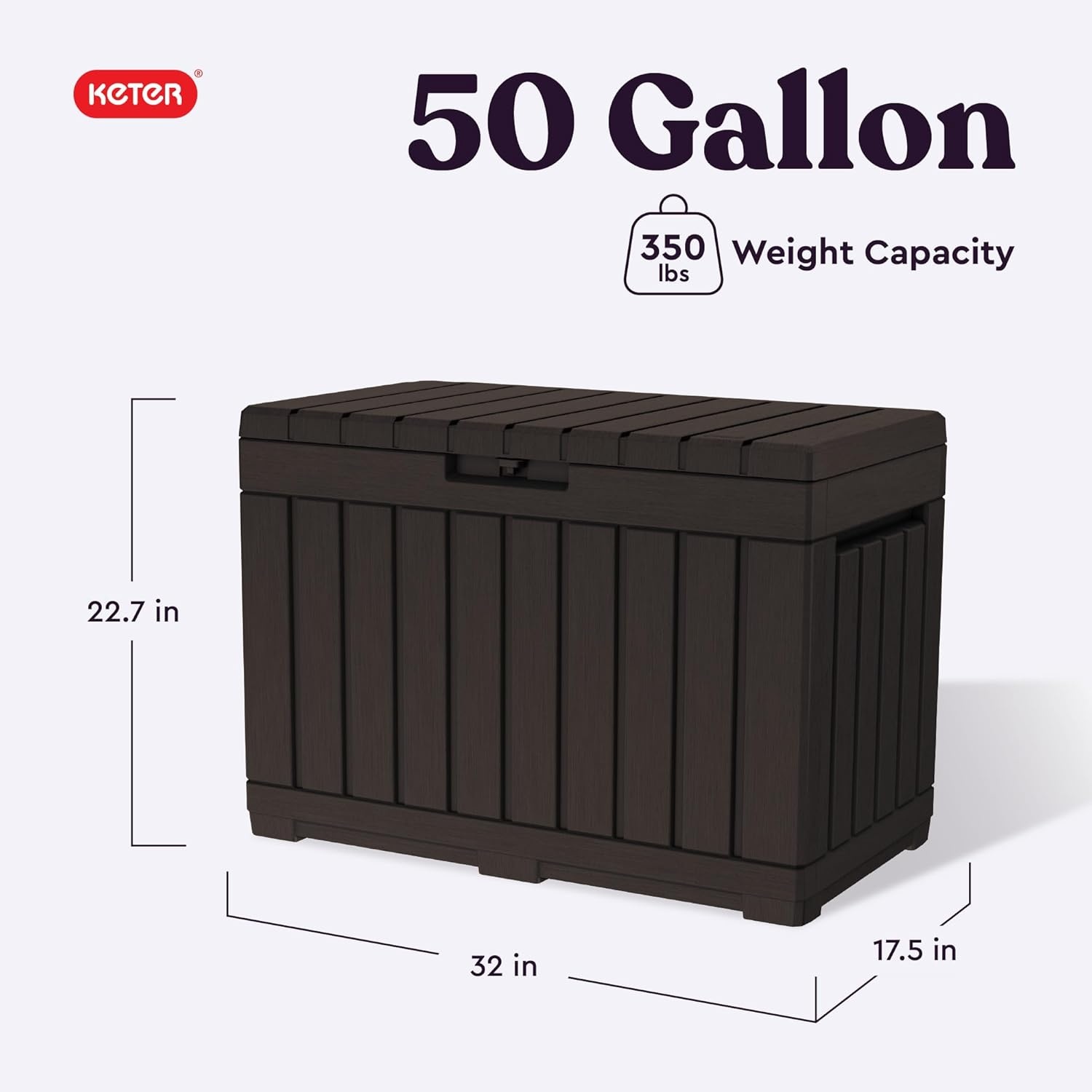 image:imageKeter Kentwood 50 Gallon Resin Deck BoxOrganization and Storage for Patio Cushions Throw Pillows and Garden Tools Dark GreyBrown