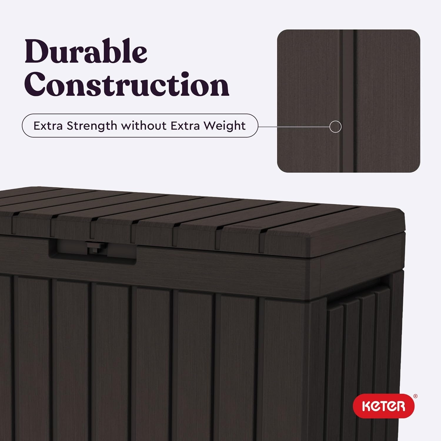 image:imageKeter Kentwood 50 Gallon Resin Deck BoxOrganization and Storage for Patio Cushions Throw Pillows and Garden Tools Dark GreyBrown