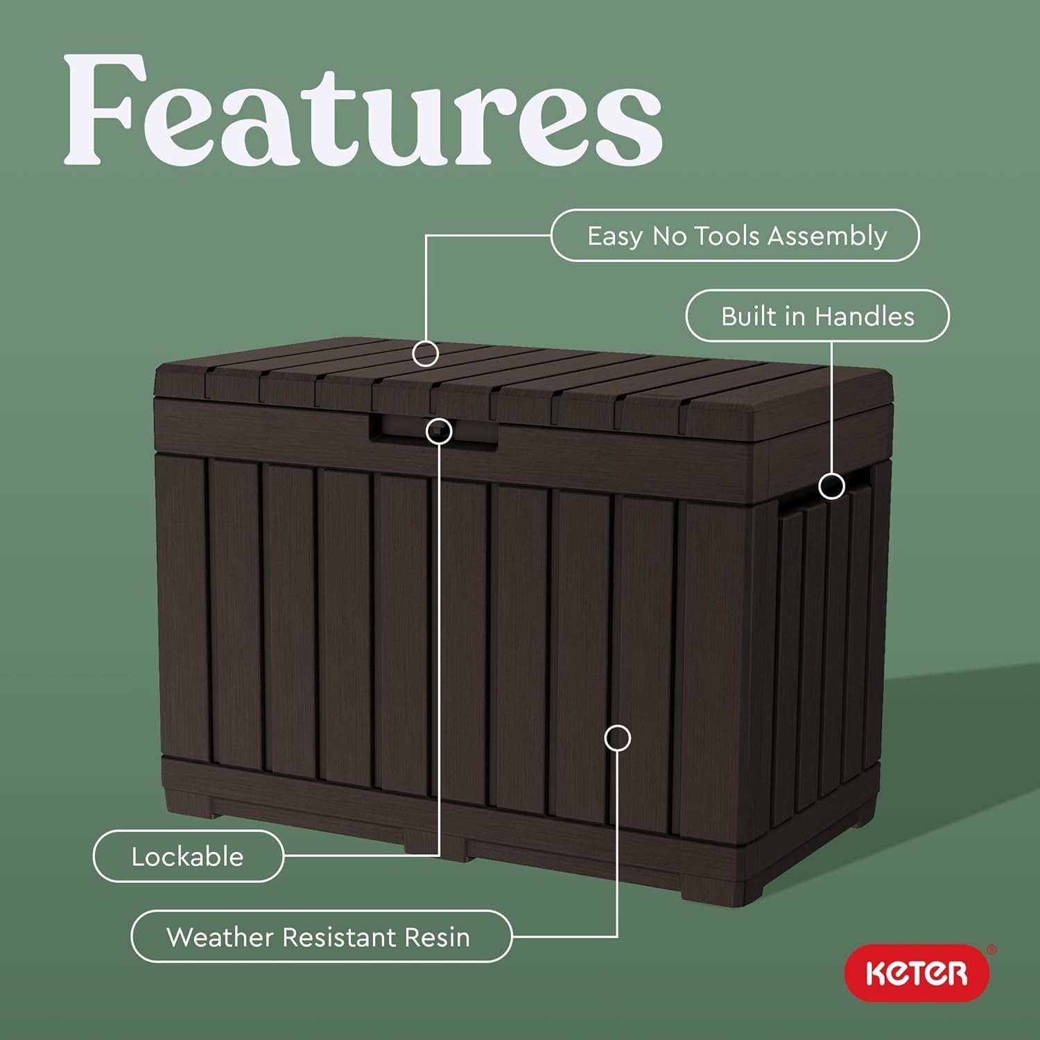 image:imageKeter Kentwood 50 Gallon Resin Deck BoxOrganization and Storage for Patio Cushions Throw Pillows and Garden Tools Dark GreyBrown