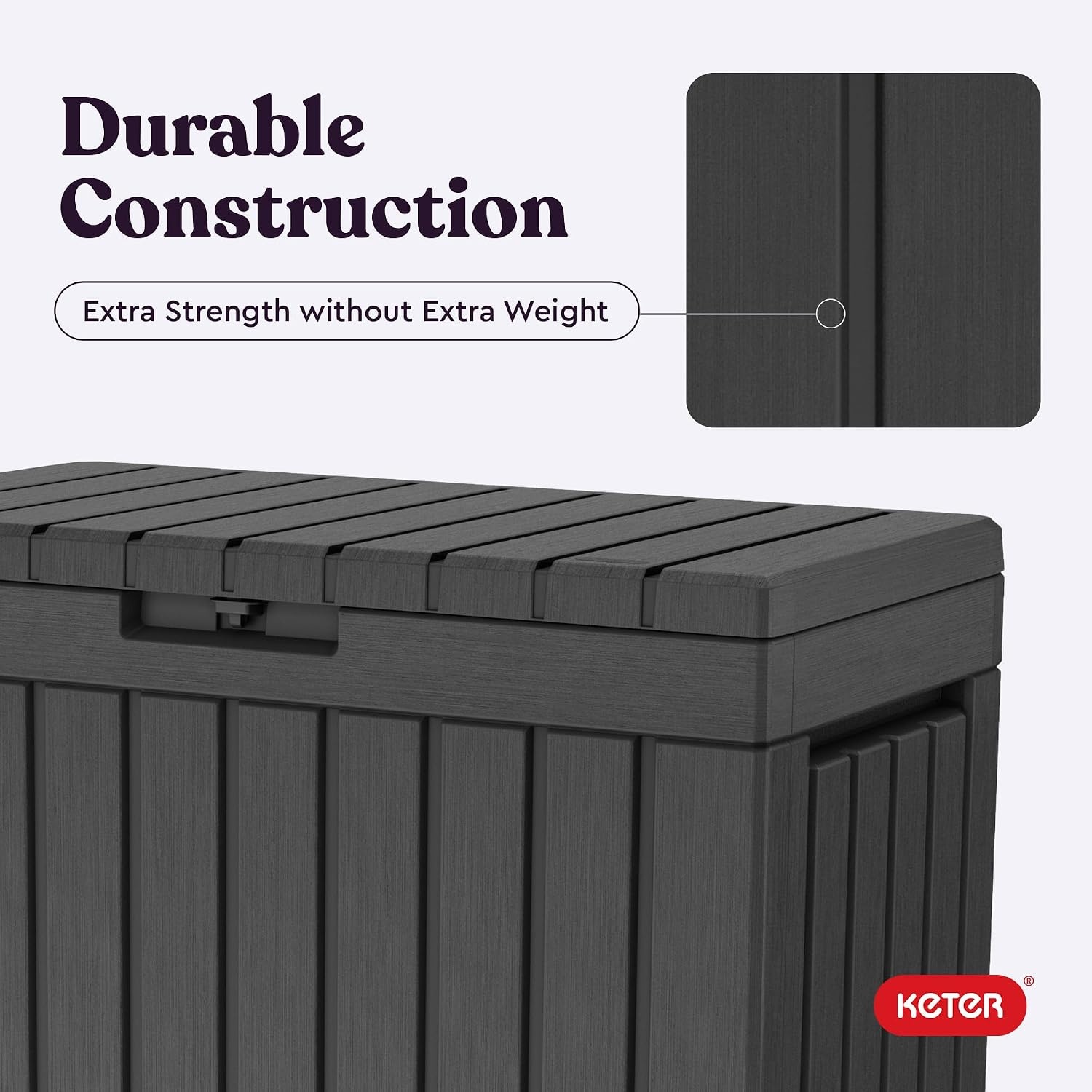image:imageKeter Kentwood 50 Gallon Resin Deck BoxOrganization and Storage for Patio Cushions Throw Pillows and Garden Tools Dark GreyDark Grey