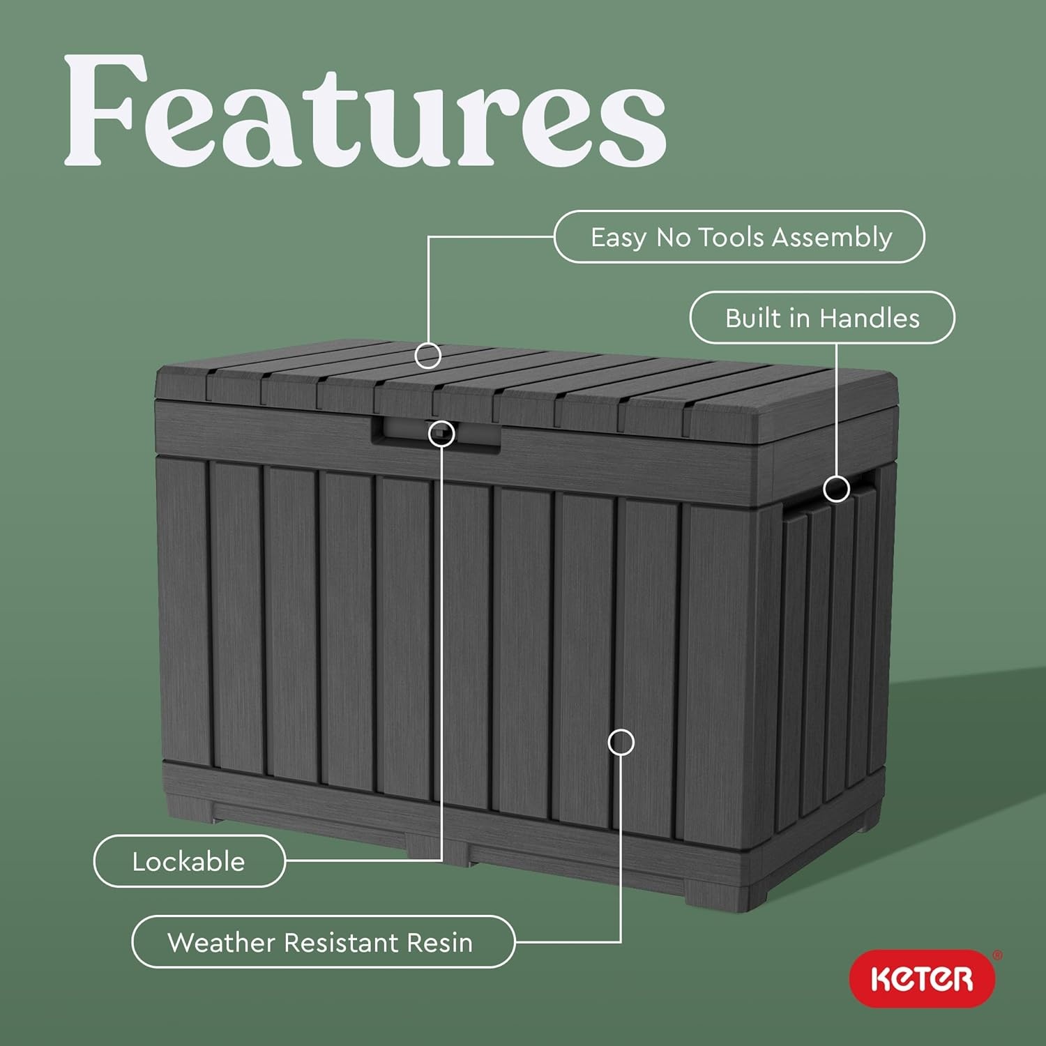 image:imageKeter Kentwood 50 Gallon Resin Deck BoxOrganization and Storage for Patio Cushions Throw Pillows and Garden Tools Dark GreyDark Grey