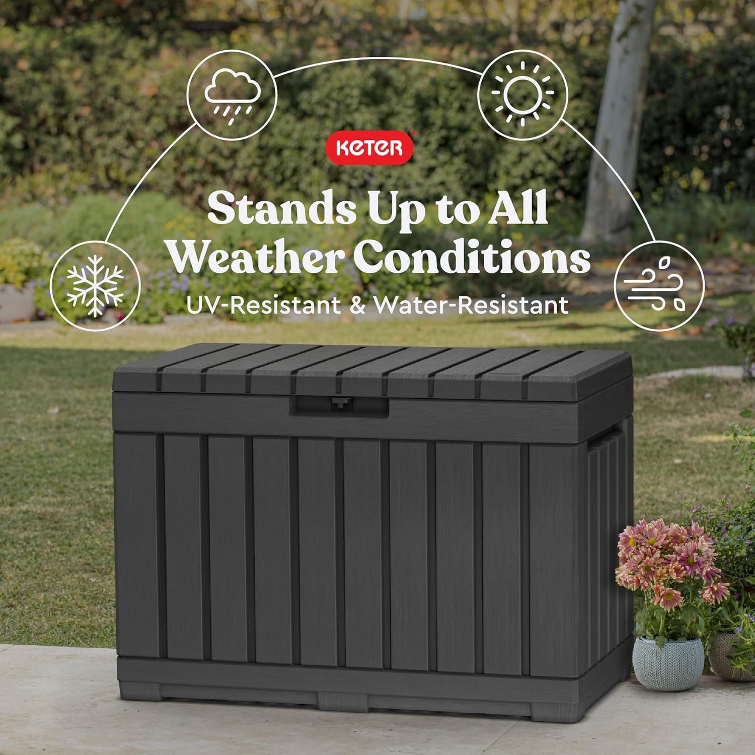 image:imageKeter Kentwood 50 Gallon Resin Deck BoxOrganization and Storage for Patio Cushions Throw Pillows and Garden Tools Dark GreyDark Grey
